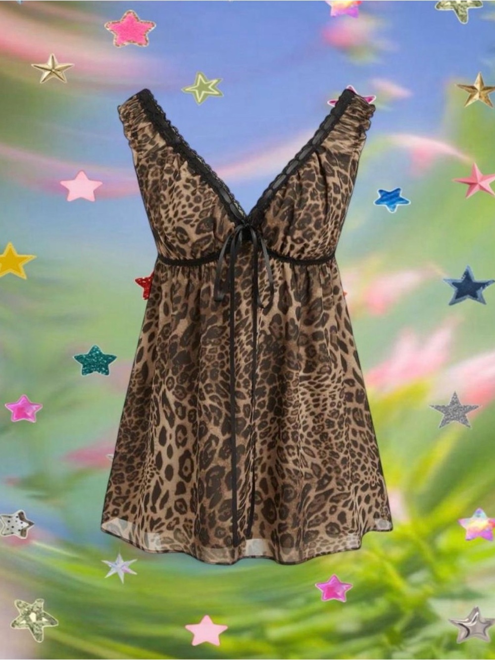Cider Leopard-Print Lace-Trim Chemise in Brown